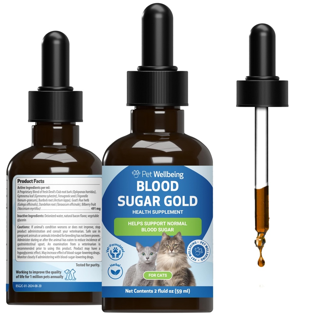 Lemmikloomade heaolu - vere suhkru kuld kassidele - looduslik toetus tervislikule veresuhkru tasemele diabeediga kassidel - insuliini stabiliseerimine ja normaalne pankrease funktsioon - 2 oz (59 ml)