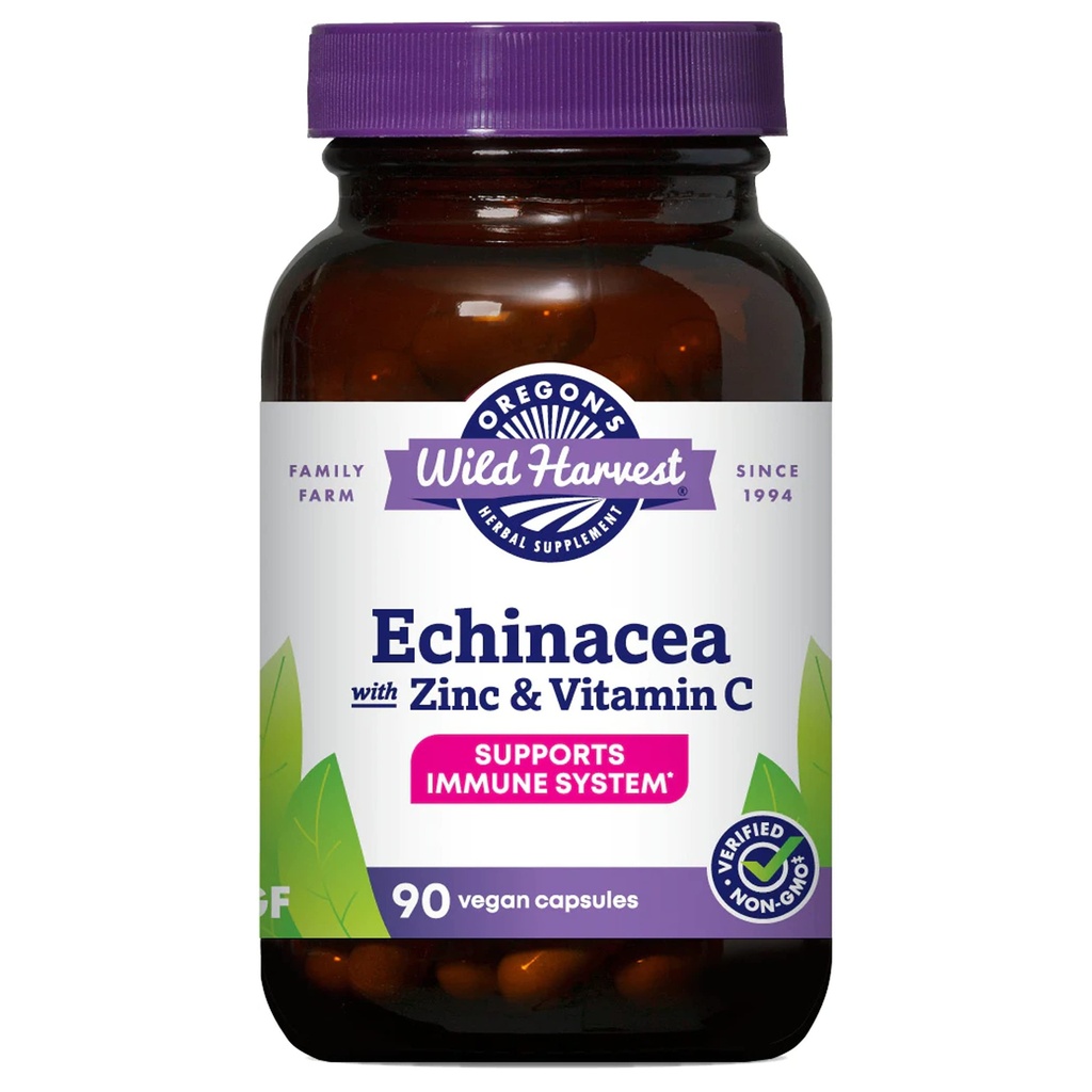 Oregoni Wild Harvest Echinacea koos tsingi ja C-vitamiini kapslitega, 90 Count