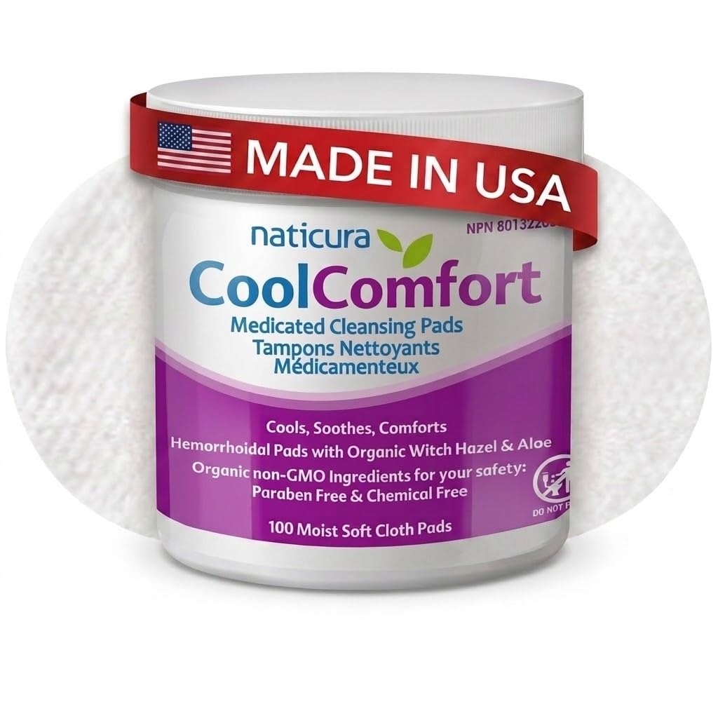 CoolComfort'i isiklikud puhastuspadjad orgaanilise nõiaga Hazel ja Aloe Vera - kõik looduslikud ja kiired puhastusvahendid hemorroidide põletamiseks, sügelemiseks, valu ja turse - 100 padjad - parabeenid puuduvad