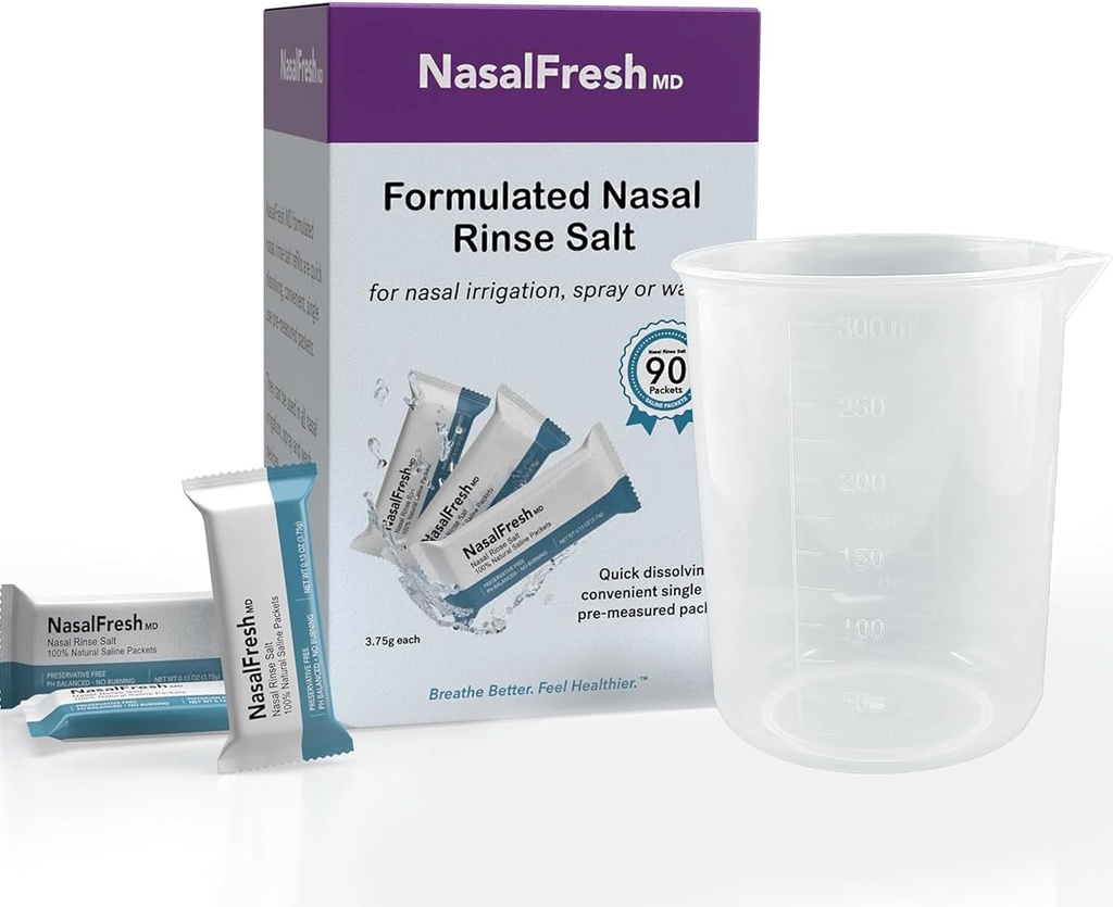 NASALFRESH MD - soolapaketid - kiire lahustamine - ühekordne kasutamine - eelmõõdetud - nina niisutamine - individuaalselt pakitud (3,75 g / 1,3 oz) - 90 Count täitepakendid - 300 mm Cup