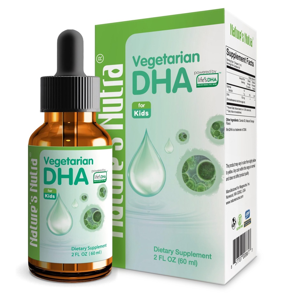 Nature's Nutra Vegetarian DHA, Premium Vedel DHA imikutele, imikutele, lastele ja lastele, Mitte-GMO, DHA 100 mg, Puhas Taimeallikas, 2 Fl Oz (60 ml)