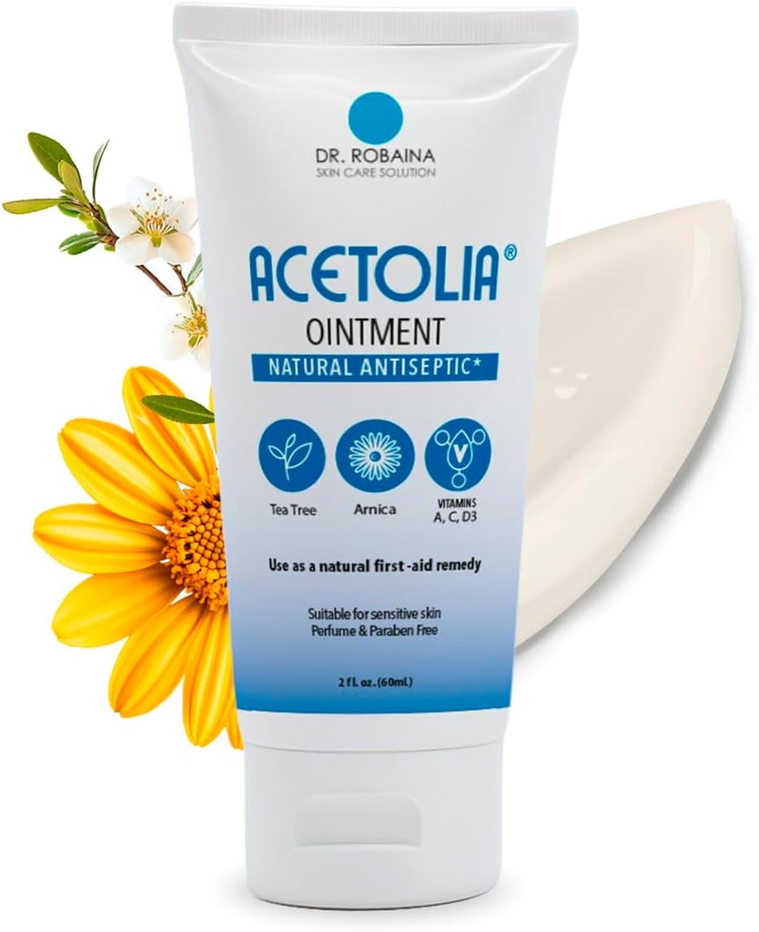 ACETOLIA esmaabi salv – botaaniline barjäär väiksemate kärbete, põletuste, pragude ja hammustuste jaoks | w/ teepuuõli, Arnica, Calendula & Aloe soojenduseks, hüdraadiks ja kaitsmiseks | Steroidivaba | Valmistatud USAs | 2 oz
