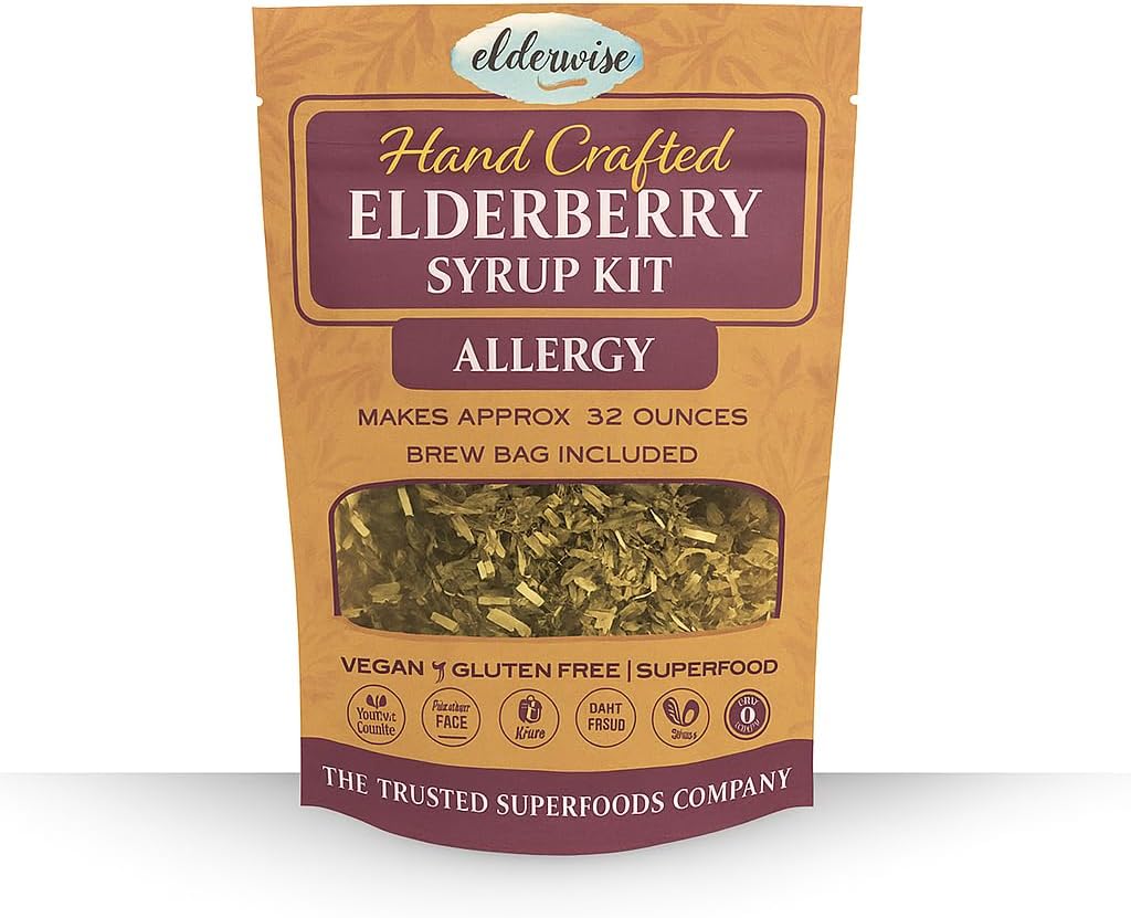 Elderberry Syrup Kit - Allergy Support - Teeb Ligikaudu 32oz - Koosneb Brewing Bag - Koostisosad - Elderberries - Rosehips - Ingver - Nettle - Kaneel - Nelgid - Elderwise