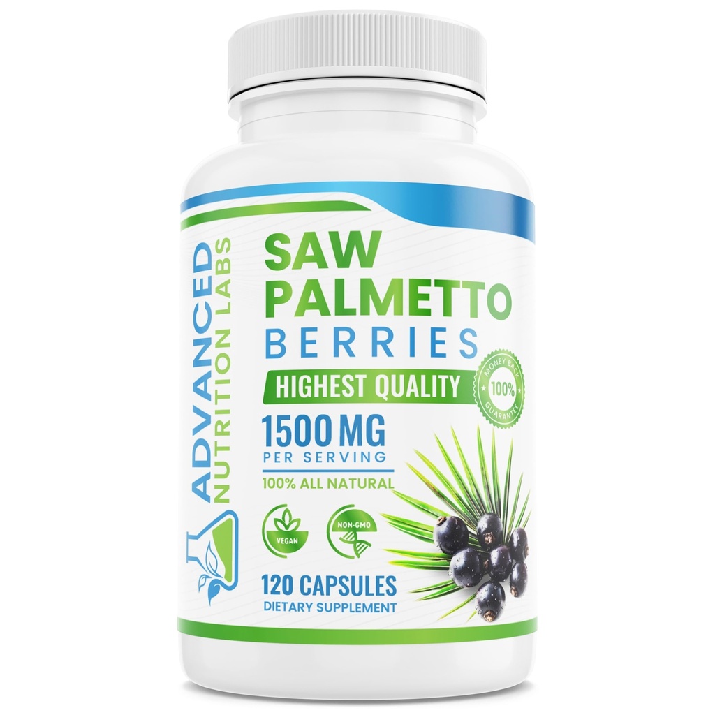 Saw Palmetto Berries & Extract - 1500 mg Saw Palmetto täiendus meestele ja naistele - DHT Blocker juuste kasvuks, eesnäärme toetamiseks ja kuseteede terviseks - 120 Vegankapslit