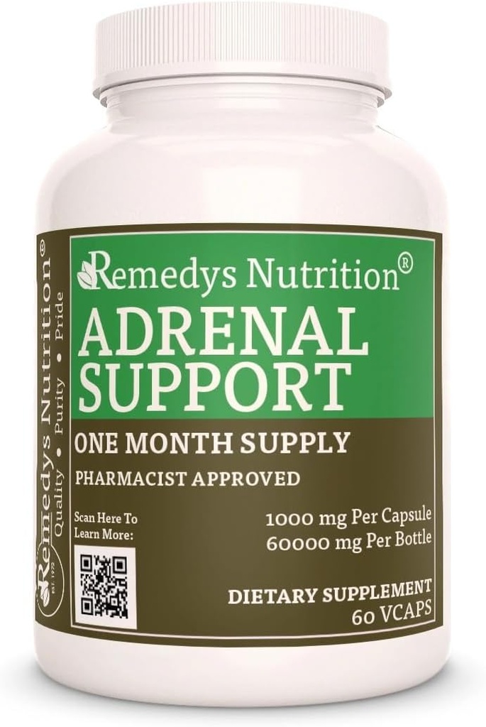 Remedy's Nutrition Adrenal Support | 1000 mg, 60 vegankapslit taimset toidulisandit | Kahe kuu pakkumine