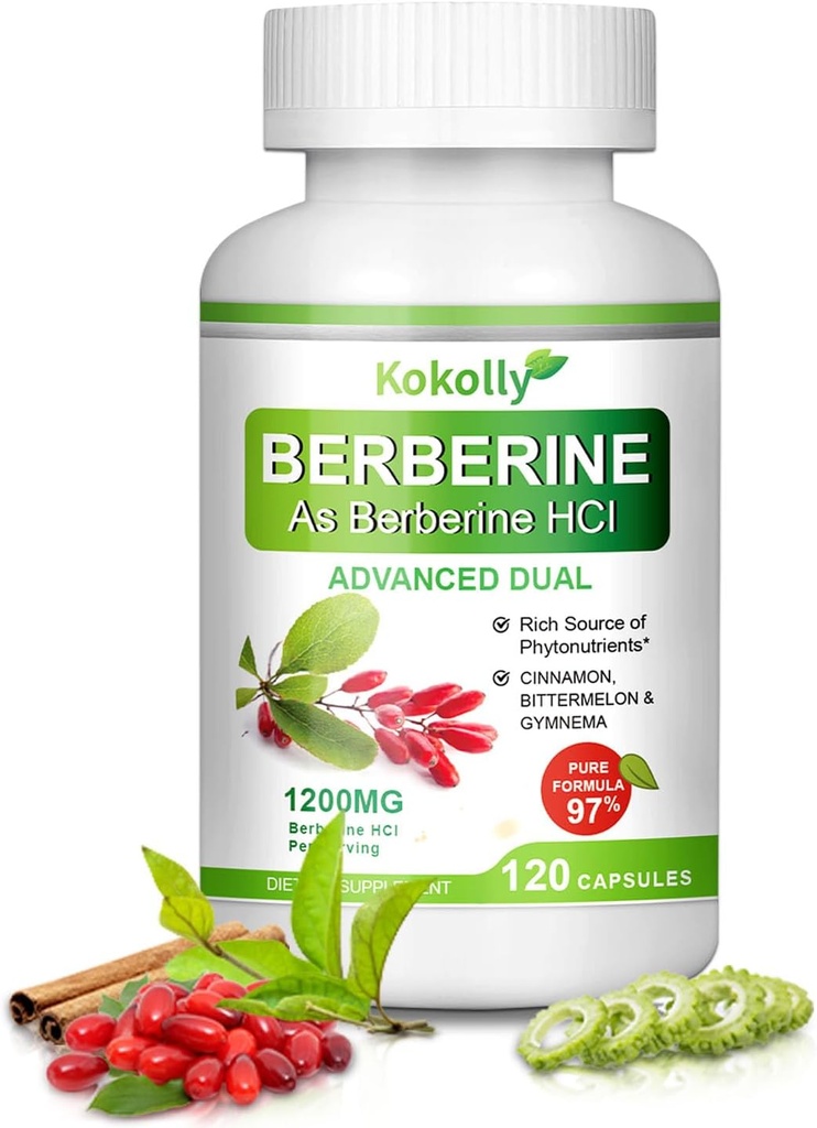 Berberine Supplement 1200mg - looduslik taim-põhineb Berberine HCL,Cinnamon, Bittermelon, Gymnema (120 kapslit)