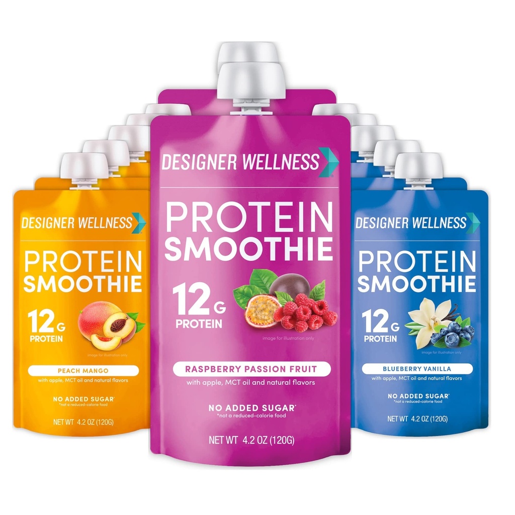 Disainer Wellness Protein Smoothie, tõeline puuvili, 12 g valku, madala süsivesikusisaldusega, nulllisatud suhkrut, gluteenivaba, mitte-GMO, kunstlikke värve või maitseid ei ole, super puuviljade sordipakett, 12 krahv