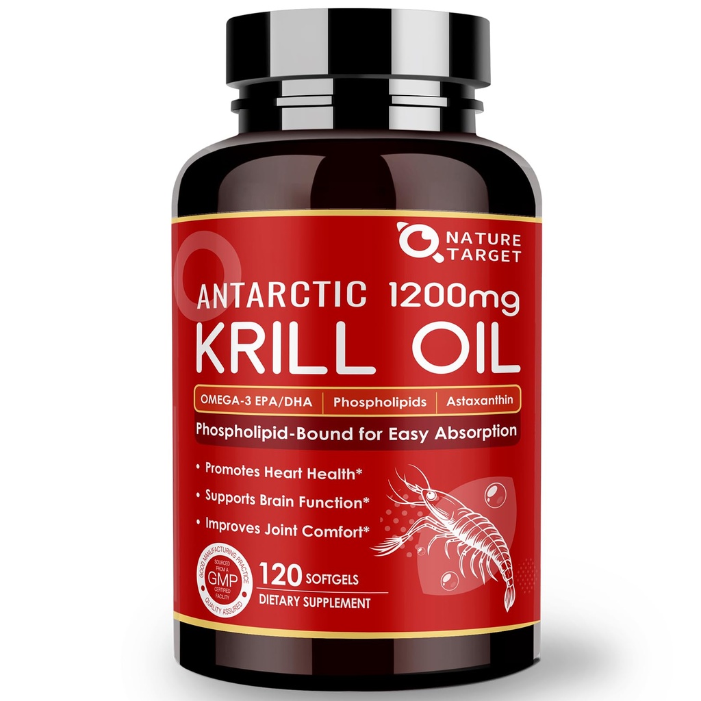LOODUS TARGET Krill Oil 1200mg Omega-3 EPA & DHA astaksantiini, fosfolipiidide & koliin - toetab südant, aju, liituda tervise, mitte-GMO, gluteenivaba, 120 Softgels (60 Servings)