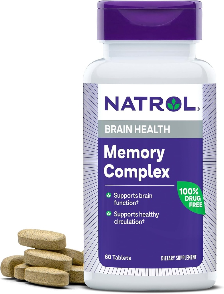 Natrol mälu kompleks Ginkgo Biloba 120mg ja B vitamiinid, toidulisand aju tervise ja mälu toetamiseks, 60 tabletti, 30 päeva pakkumine