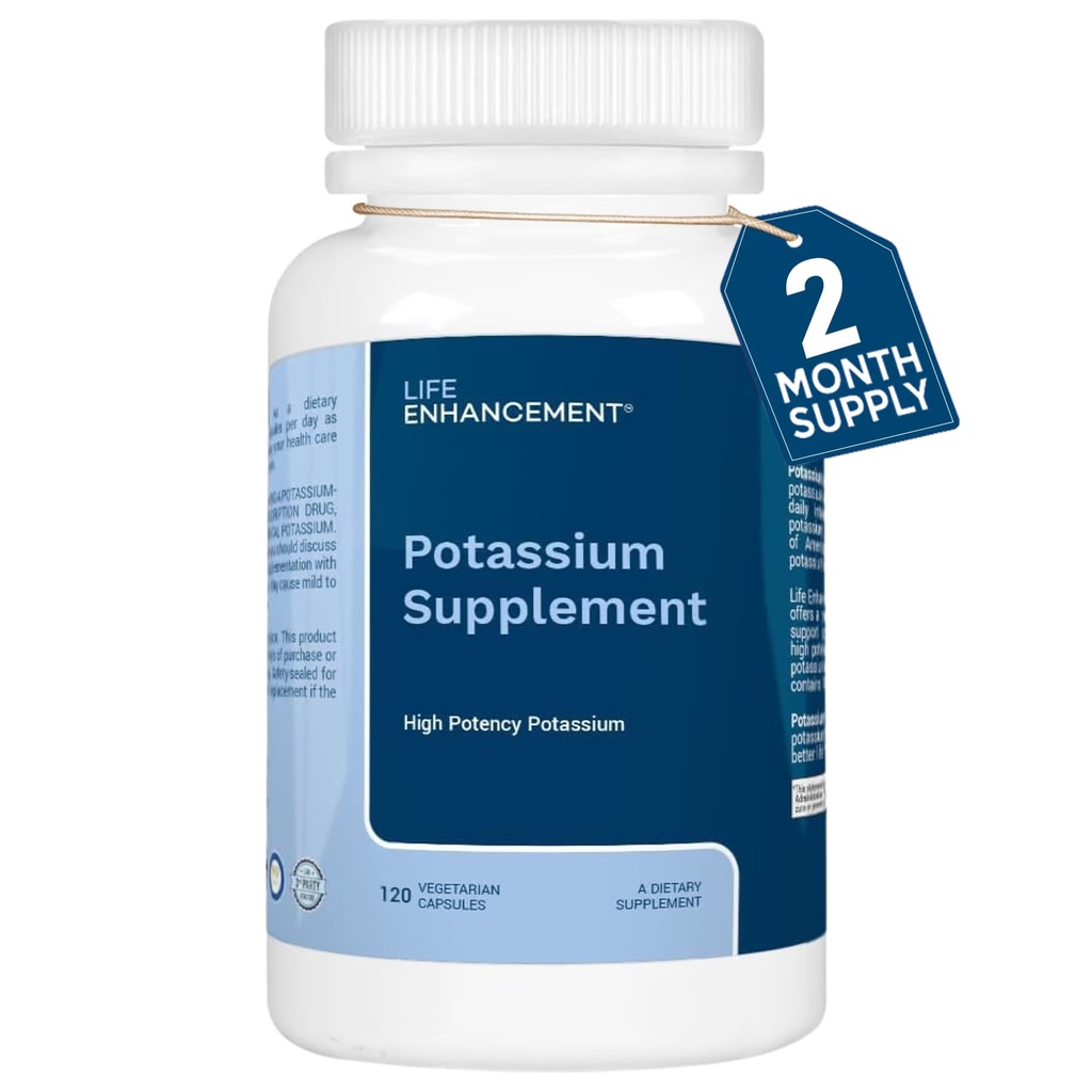 Life Enhancement High Absorption Kaaliumilisa lihas-, aju- ja luutervisele - Ei lisandeid Suure tugevusega elementaarkaaliumilisand, valmistatud USA-s (120 kapslit - 60 serveerimist)