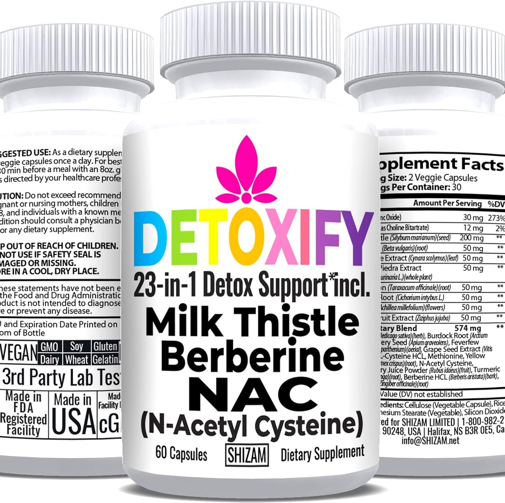 SHIZAM Milk Thistle NAC Supplement N-Acetyl Cysteine for Glutathione | Detox Cleanse Supplement | Maksa tervise valem w Berberine Artichoke Extract Dandelion Juurpeet Glynac Pulber