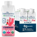 KATE FARMS Organic Kids Nutrition Shake, maasikas, 8g valk, 27 vitamiinid ja mineraalid, toidu asendamine, valgu raputamine, mitte-GMO, 8.45 oz (6 Pack)