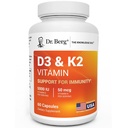 Dr Berg Maksimaalne tugevus 2-in-1 Vitamiin D3 K2 5000 RÜ | Looduslikult saadud D3 | 4X Lab-testitud & kontrollitud | Kõrge neeldumise valem | K2 D3 Vitamiinilisand - 60 kapslit