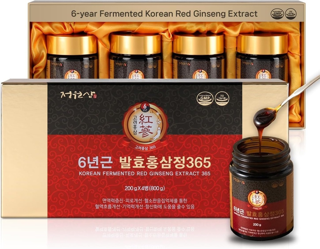 6-aastane kääritatud Korea punase ženšenni ekstrakt | 4X 200g pudelid | 9,6mg žensenosiide 15g energia, fookus, väsimus, immuuntoetus | Taimne täiendus meestele ja naistele