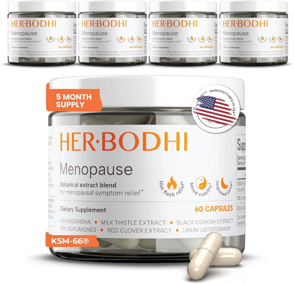 Menopaus hormonaalne tasakaal naistele, östrogeen soja isoflavoonid Menopausi lisand naistele, Ashwagandha, Black Cohosh kuumad vilgud Menopausi leevendus, öine higis leevendus 300Caps