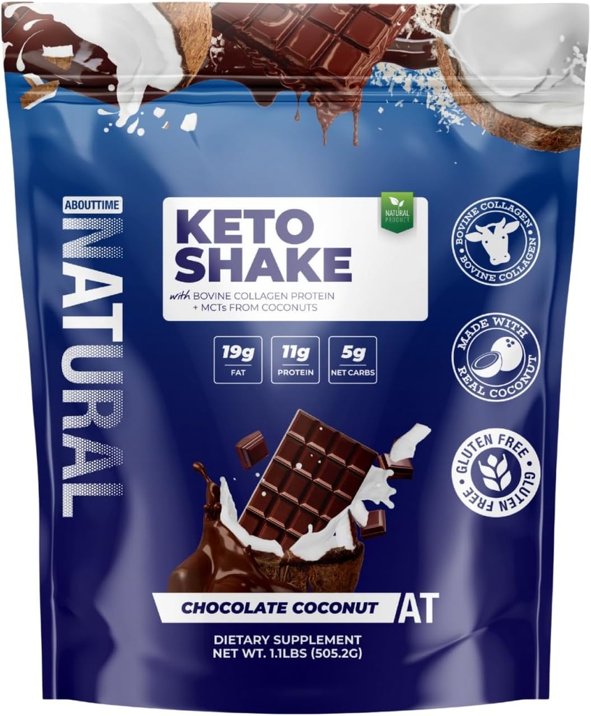 Umbes aeg Keto raputada šokolaadi kookospähkli Veise kollageeni valk + MCT kookospähklid | 11g valku, 19g rasva, 5g Net Carbs | Gluteenivaba, Non-GMO, 12 Servings