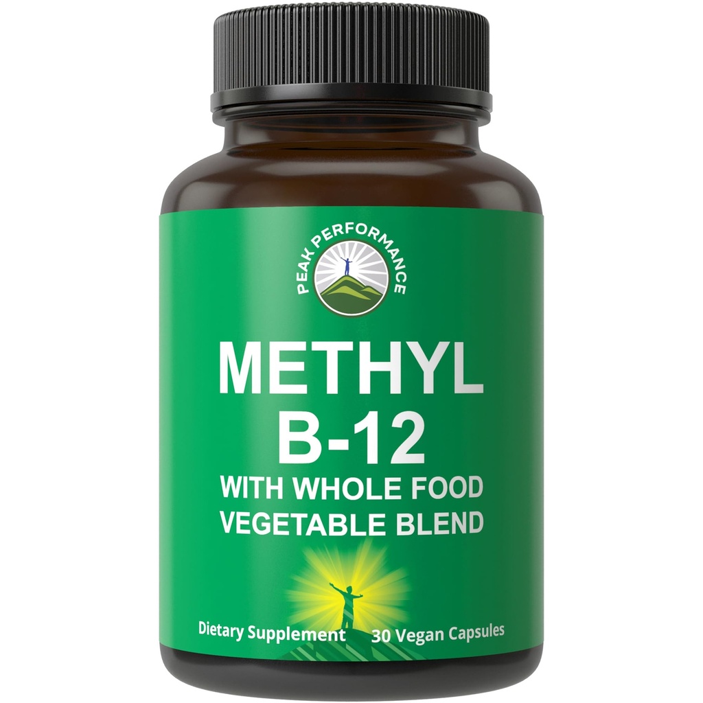 Metüül B12 Vitamiin + 25 köögivilja ja puuvilja segu Maxi imendumiseks. Vegan Vitamiin B12 Metüülkobalamiin - Metüül B-12 toidulisand energia, fookuse ja abi saamiseks. 30 päeva varustuskapslid
