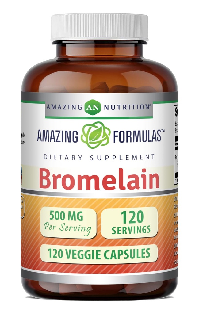 Amazing Formulas Bromelain Supplement | 500 Mg per Serving | Veggie kapslid | Non-GMO | Gluteenivaba | Made in USA | Ideaalne taimetoitlastele (1 Pack | 120 Count)