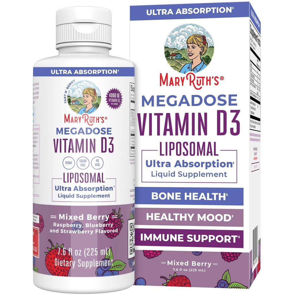 MaryRuth Organics Megadoos Vitamiin D3 Liposomal | Vitamiin D 4000 IU | Ultra Absorptsioon | Immuunsüsteemi tugi täiskasvanutele | Luude tervis | VIT D3 | Vegan | Suhkruvaba | Gluteenivaba | Mitte-GMO | 45 Serving