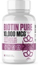 Biotiin Puhas 10 000 MCG + Kaltsium | # 1 Uus Max Dose Biotiin B7 Täiendavad tabletid tervemate ja pikemate juuste, naha ja küünte jaoks | Vegankapslid meestele ja naistele - 60 Servingut
