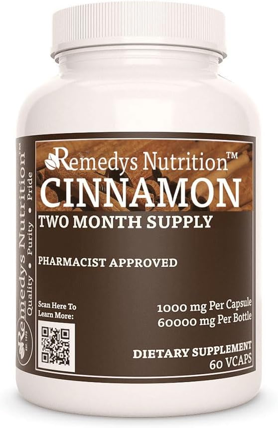 Remedy toitumine Cinnamon Bark Ceylon | 1000 mg, 60 Vegankapslit Taimne toidulisand | Kahe kuu pakkumine