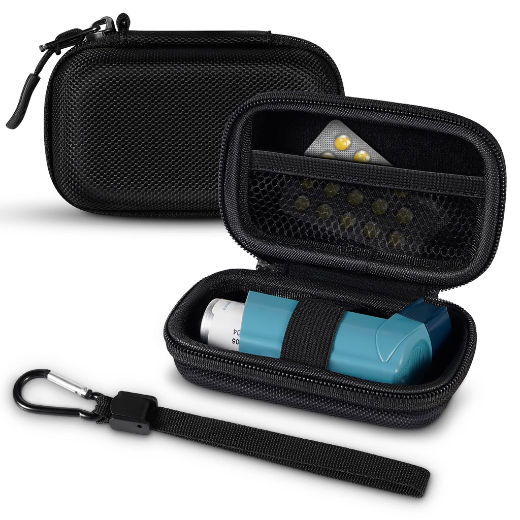 Inhalaatori ümbris, Hard Shell Protective Travel Carrying Case, Fits Standard Rescue & New Albuterooli inhalaator Seadmed kuni 4 tolli, seade ei sisalda, must