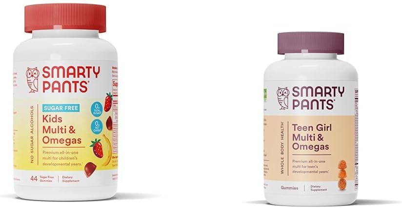 SmartyPants Kids Multivitamiini Gummies, Sugar Free: Omega 3 (ALA) & Teen Girl Multivitamiini Gummies: Omega 3 Kalaõli (EPA / DHA)