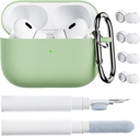 ORNARTO AirPods Pro 2 juhul, ühilduv AirPods Pro 1st/2nd põlvkonnaga, pehme silikoonkate puhtama komplektiga, Eartip Protector & Keychain-Pistachio