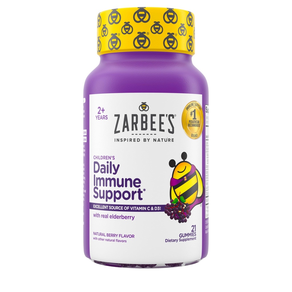 Zarbee Elderberry Gummies lastele C-vitamiini; Tsink & Elderberry; Daily Childrens Immune Support Vitamiinid Kummi lastele vanuses 2 ja üles; Natural Berry Flavor; 21 Count