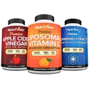 Nutrivein Premium Berberine, õunasiidri äädikas ja liposomaalne C-vitamiini lisandpakett: suure imendumisega C-vitamiini kapslid, ACV kapslid ja Berberiini lisand heaolu ja immuunsuse jaoks