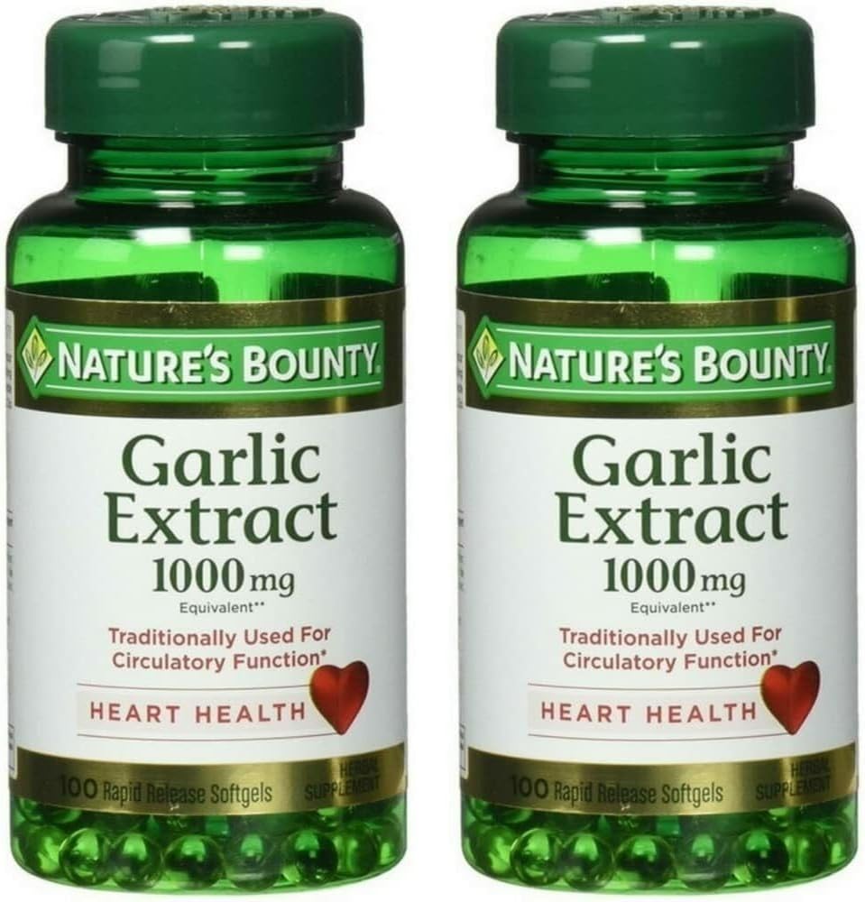 Nature's Bounty Garlic Extract 1000 mg Softgels for Cardiovascular Support, 100 ea (Pack of 2)