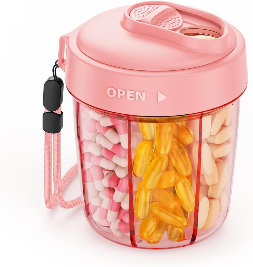 AUVON suured pillid Dispenser hoida 7 erinevat toidulisandit, reisipillide korraldaja koos Anti-Mix Design, pillide pudel laiu avamine ja liuglemine Lihtne kasutada, sisaldab 20 musta kleebist, roosa