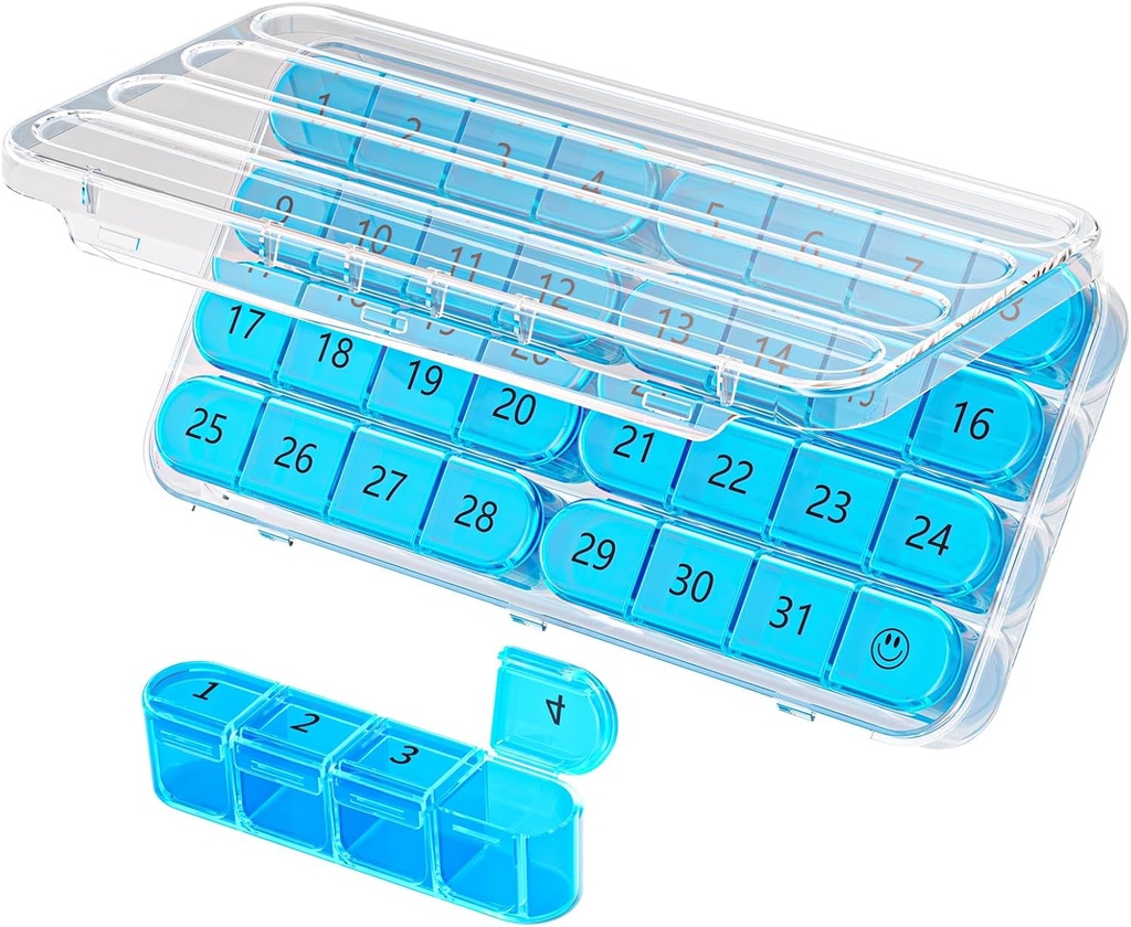 Daviky Monthly Pill Organizer 1 Time a Day, Month Pill Box Organizer 30 Day, 31 Day Daily Pill Case Once a Day, Travel Pill Organizer Monthly to Hold Vitamins, Supplements and Medication
