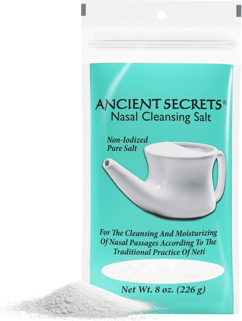 ANCIENT SECRETS Nasaalne puhastav sool, mittejooditud - USP-klassi naatriumkloriid mis tahes Neti Pot, Siinus niisutussüsteem, 8 Oz