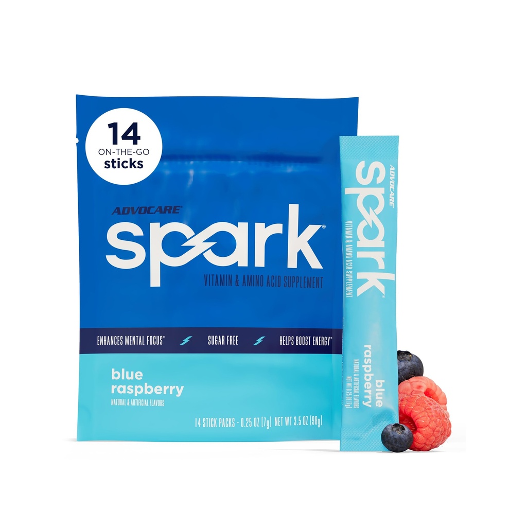AdvoCare Spark - energiajoogi segu - Vitamiin ja Aminohappe lisand - toetab energiat ja keskendumist * - kaasaskantav immuuntoetus * - suhkruvaba - sinine vaarika, 14 kleeppakendit (3,5 oz)