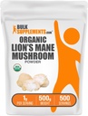 BulkSupplements.com Orgaaniline Lions Mane Seenepulber - Lions Mane Powder, Seenelisand - Vegan & Gluteenivaba, 1 g Serving, 500 g (1,1 naela) (pakk 1)