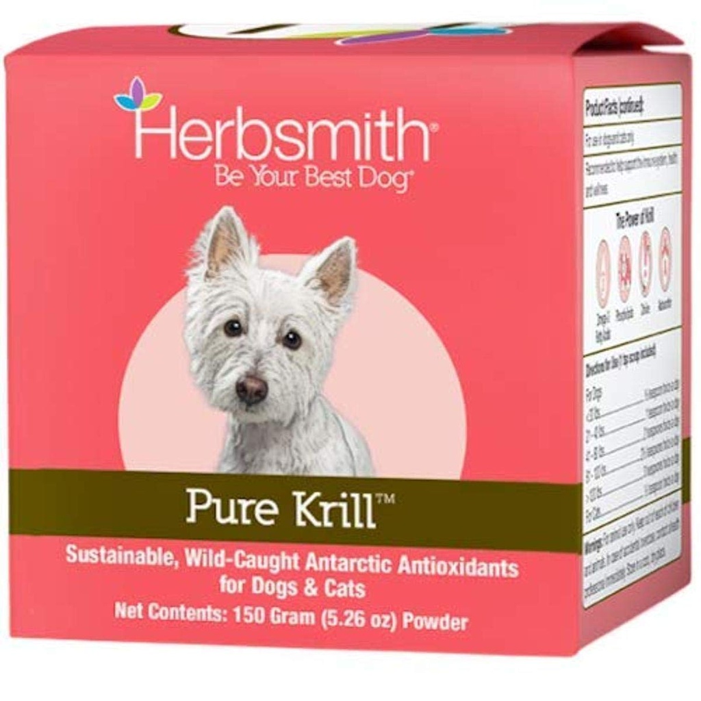Herbsmith Pure Krill - Wild-Caught Antarktika Krill - Just 1 Koostisosa - Astaksantiin koertele - Valmis Omega 3s - Alternatiiv Krill õli koertele - 150 g