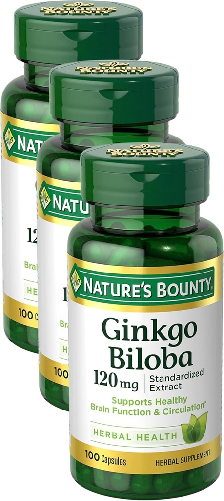 Looduse Bounty Ginkgo Biloba kapslid 120mg, mälutoetus, toetab aju funktsiooni ja vaimset häiret, 100 kapslit (3. pakk)