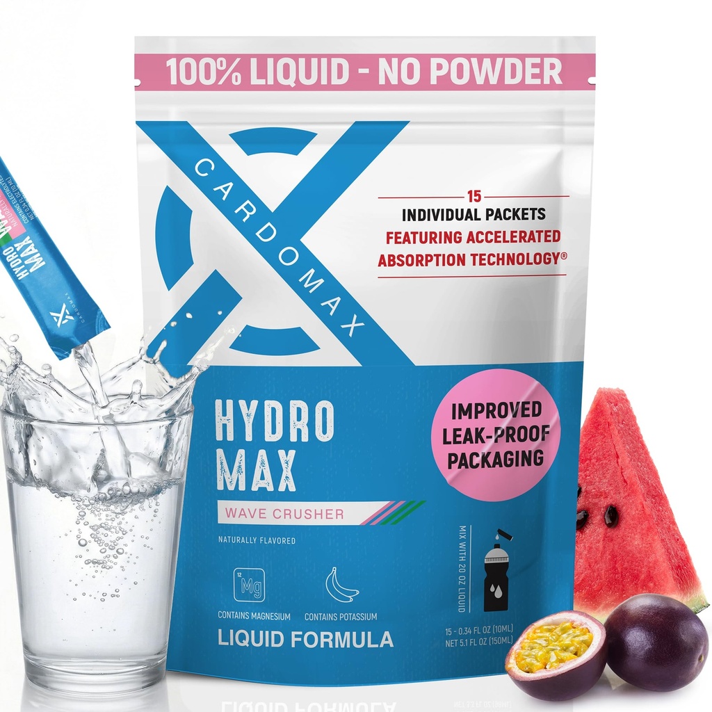 CardoMax Hydromax Electrolyte Drink Mix – Wavecrusher Flavor 15 Vedelad paketid kaaliumi ja magneesiumi – nullsuhkrut, Keto & Vegan elektrolüüdid kiireks hüdrateerimiseks ja taastamise täiendada