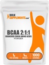 BulkSupplements.com BCAA 2: 1: 1 pulber - hargnenud ahelaga aminohapped, BCAA-d Aminohapped pulber - maitsestamata & gluteenivaba, 1 g serveerimise kohta, 1 kg (pakk 5) (11 naela)