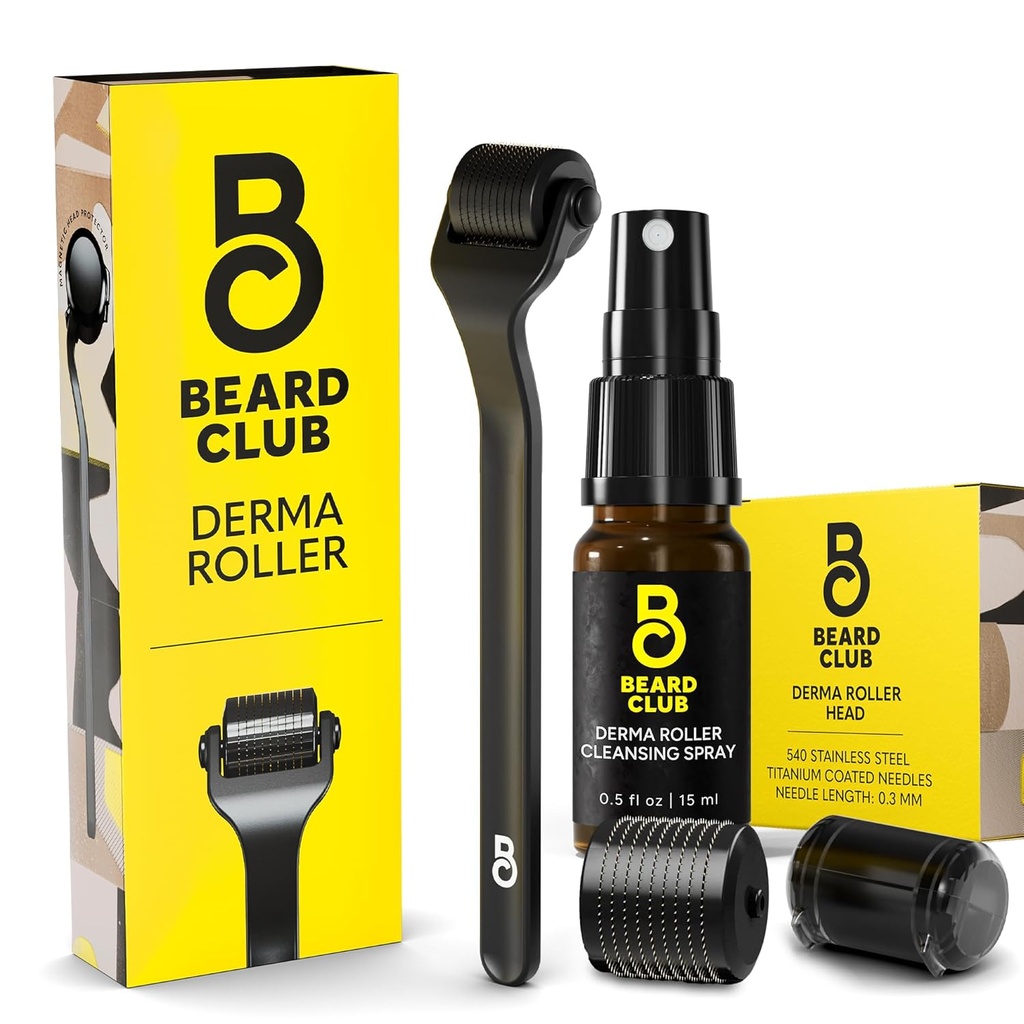 The Beard Club Derma Roller, Puhastamine Spray & Asenduspea - Habe Roller Puhastuspihustus ja Asenduspea