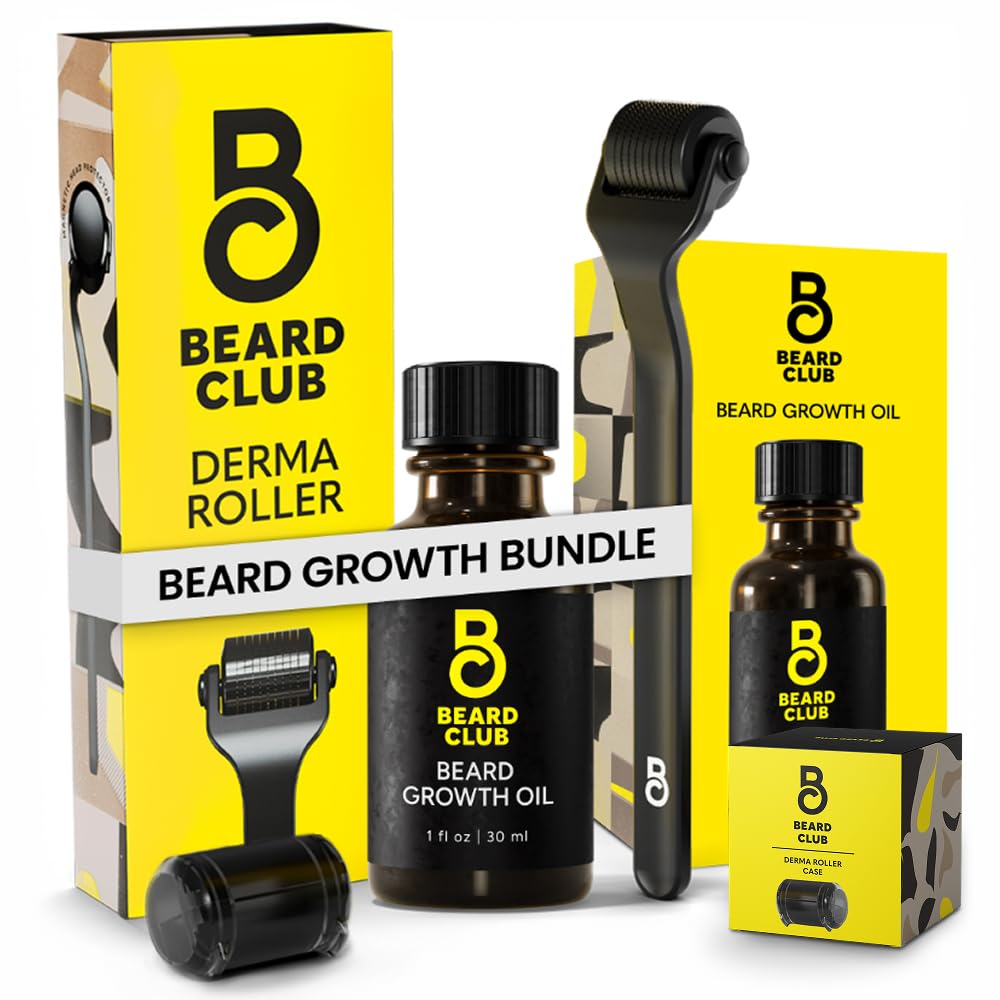Beard Club Premium Derma Roller & Beard Growth Oil - Microneedling Roller 540 Titanium Microneedles näole, kehale ja peanahale - Beard Roller Sandalwood & Cedar Beard Oil