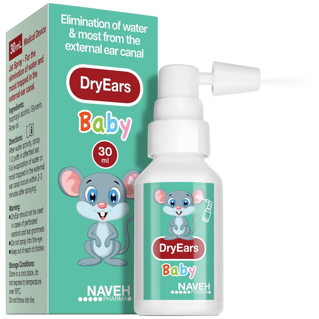 NAVEH PHARMA® Kuivad kõrvad Beebi | Ujujad Kõrvatilgad Spray | Kõrvakuivad tilgad väikestele ujujatele | Eemaldage kõrvadesse kinni jäänud vesi sekunditega | Vältige kuulmiskadu (1 Fl Oz)