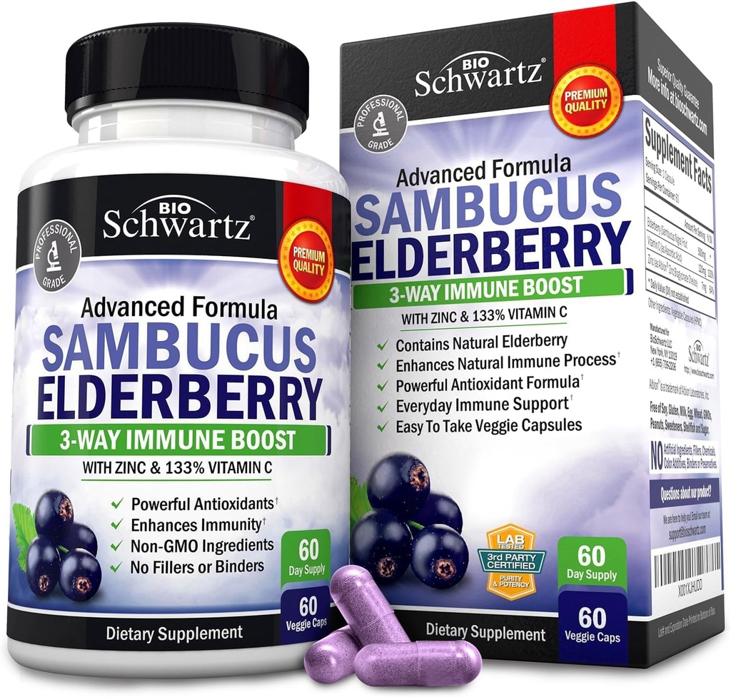 BioSchwartz Elderberry kapslid 60 krahv + Omega 3 kalaõli 90 krahv Bundle