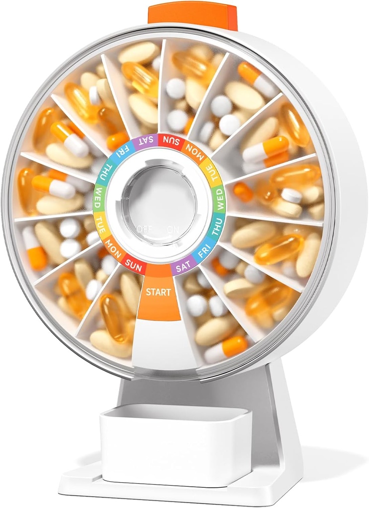 Zoksi Suur Fun Pill Dsipenser, Daily Pill Box 7 või 14 päeva, Wall-Mountable või Tabletop Weekly Pill Korraldaja Hoia ravimit, vitamiini või toidulisandeid, Pill Case Easy Press nuppu (valge)