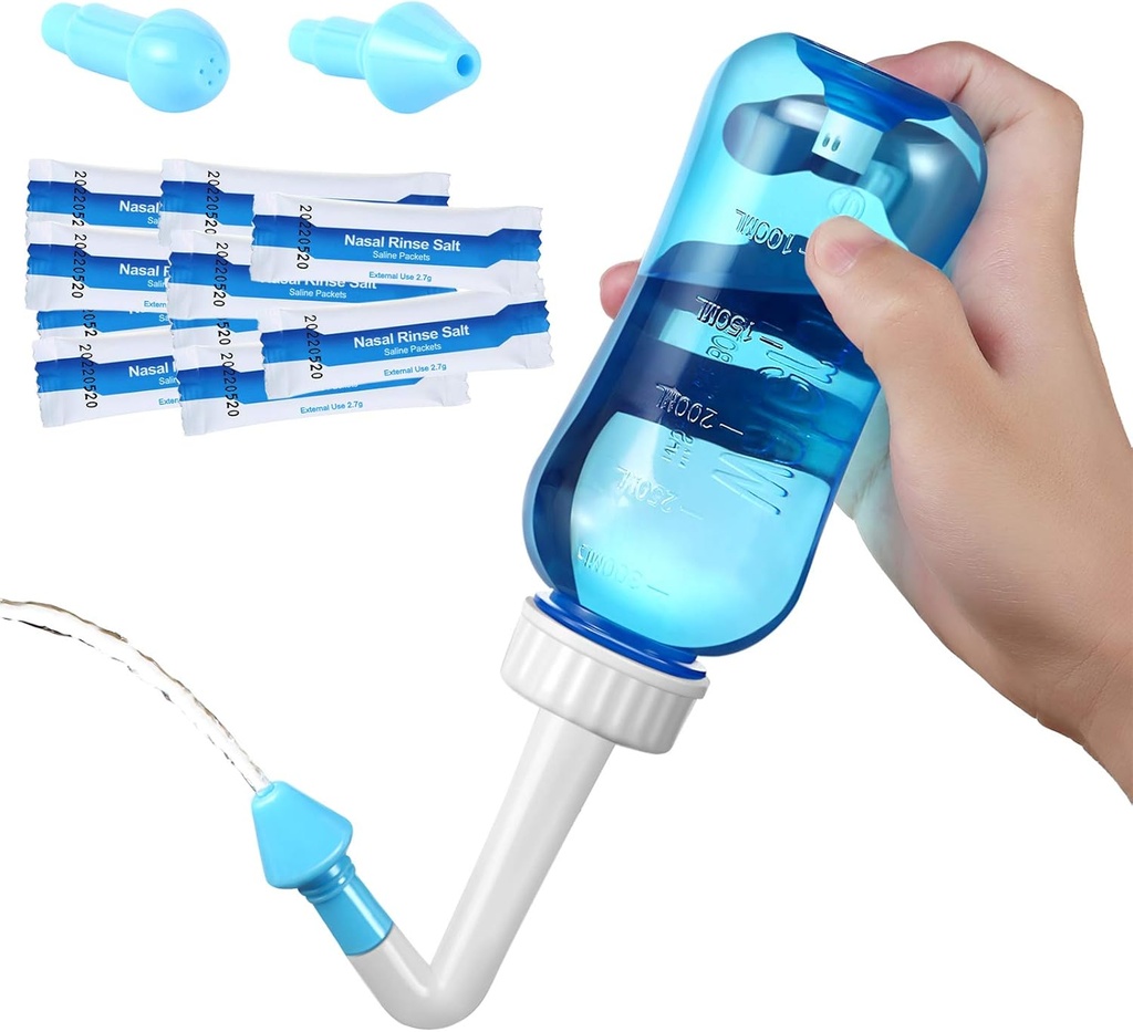 Carllg Neti Pot - nina niisutamine Pese pudel sinus Linse soolaga täiskasvanutele ja lastele (300 ml pudel 30 soolapakiga)