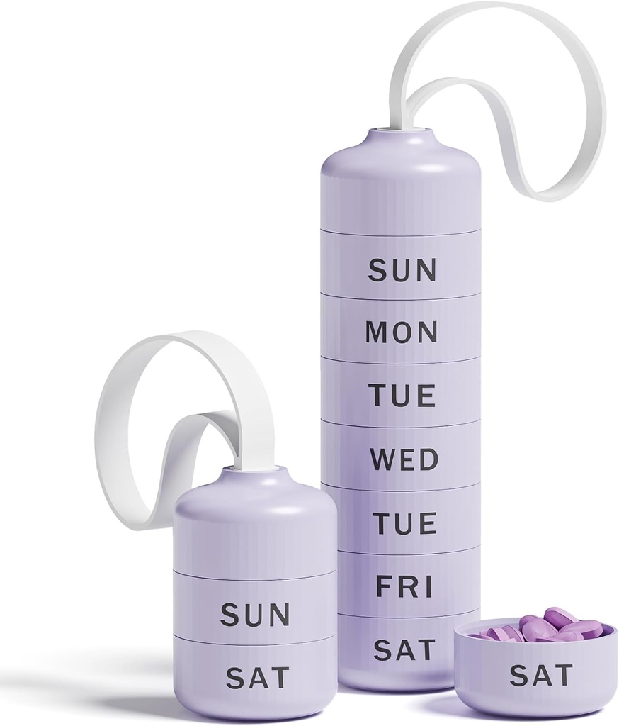 Betife Cute Pill Organizer, Cute Weekly Pill Box reisimiseks, Cute Daily Pill Case 7 päeva, 7 suured virnastatavad osad, Sturdy ABS Pill Holder Vitamiin Supplement Medicine (Purple)