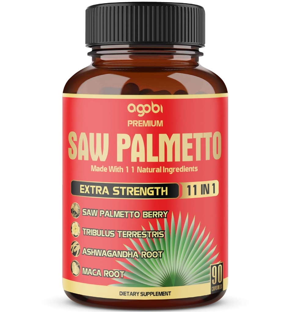 Premium Saw Palmetto kapslid - kombineeritud Ashwagandha, Kurkum, Tribulus, Maca, Roheline Tee, Ingver, Püha Basiilik & More - 90 kapslit 3-kuuline varustus