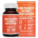 Saw Palmetto ekstrakt - 10X potentsi, farmatseutiline hinne tugevus - Plus kõrvitsaseemneõli - toetab eesnäärme tervist, leevendab urineerimise probleeme, toetab juuste kasvu, DHT Blocker - 60 Softgels