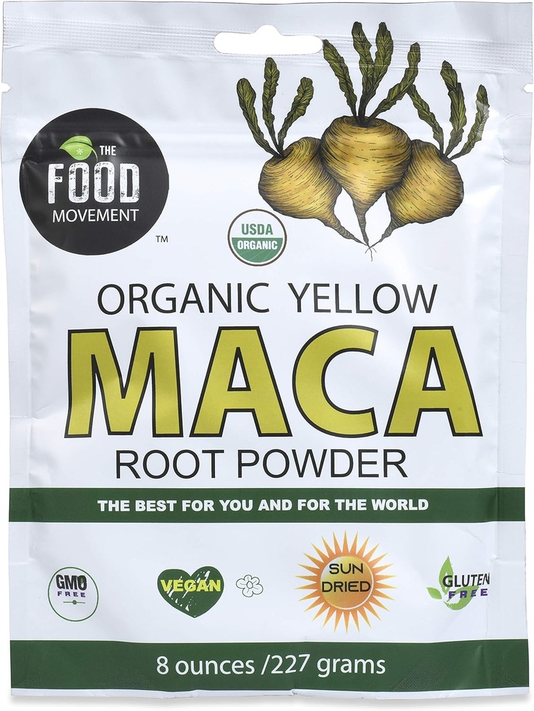 Toidu liikumine Orgaaniline kollane Maca juur 8 oz